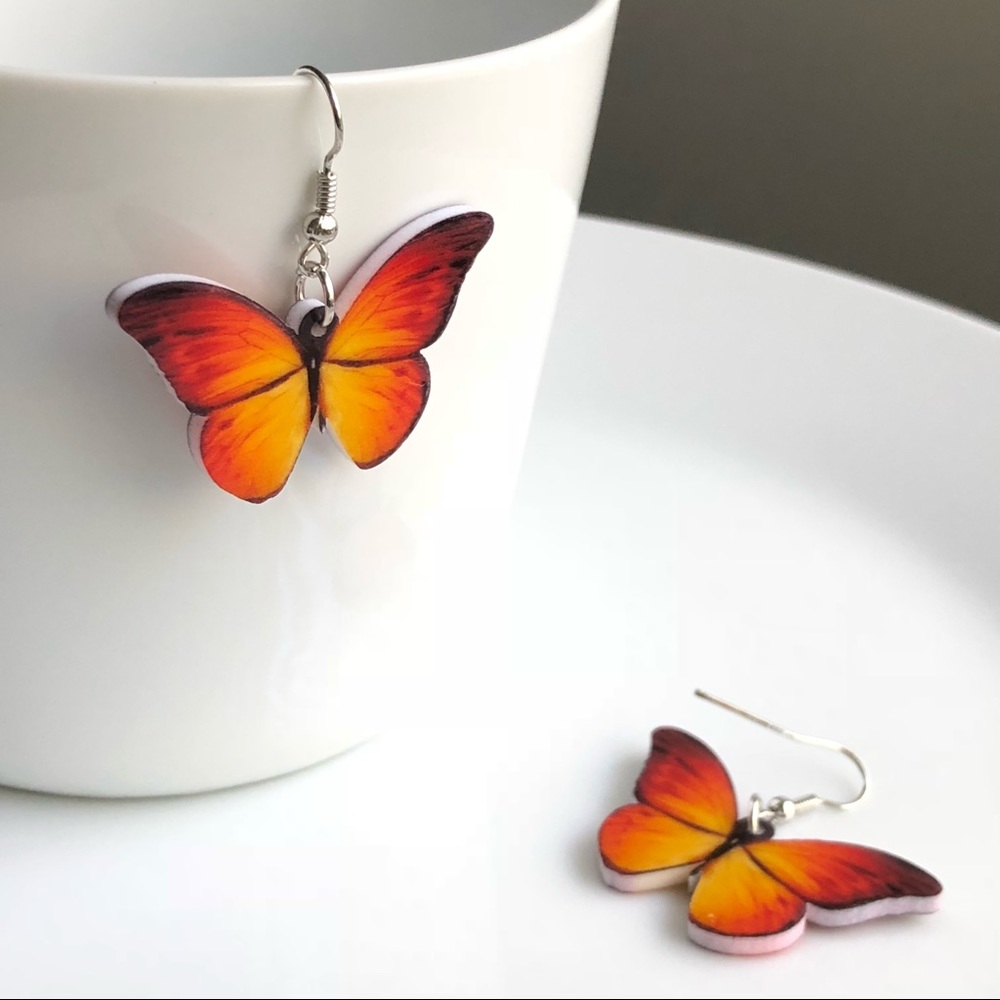 NEW Acrylic Orange Butterfly Earrings